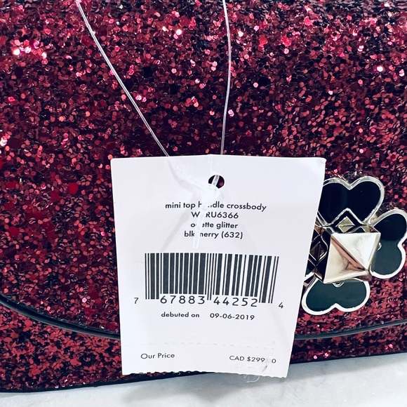 Kate Spade Odette glitter crossbody holiday berry colour / black trim NWT - Picture 4 of 7